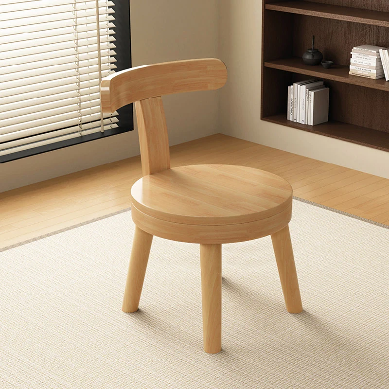 Modern Minimalist Rubberwood Microfiber Leather Sponge Round Rotatable Kids Low Stool Backrest For Living Room
