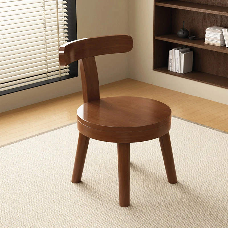 Modern Minimalist Rubberwood Microfiber Leather Sponge Round Rotatable Kids Low Stool Backrest For Living Room