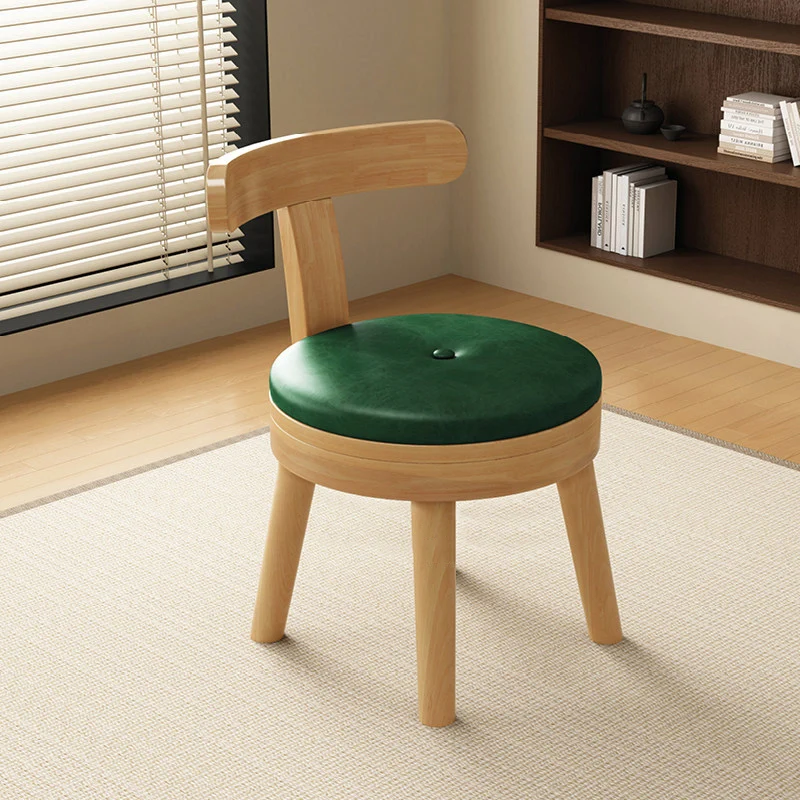 Modern Minimalist Rubberwood Microfiber Leather Sponge Round Rotatable Kids Low Stool Backrest For Living Room