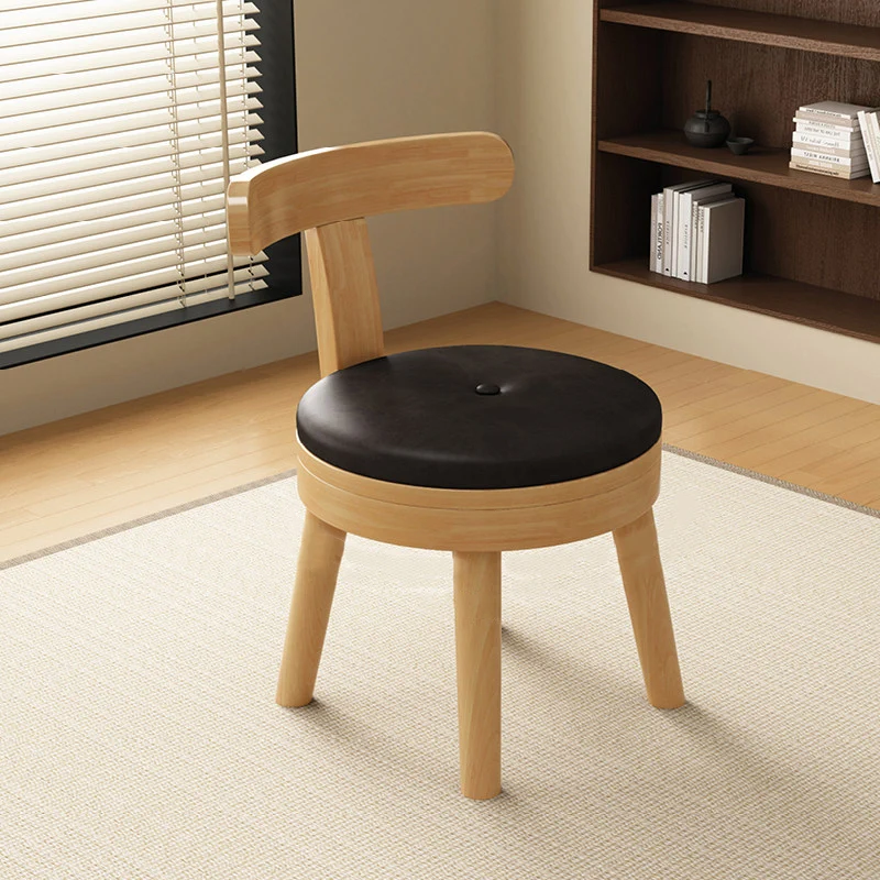 Modern Minimalist Rubberwood Microfiber Leather Sponge Round Rotatable Kids Low Stool Backrest For Living Room
