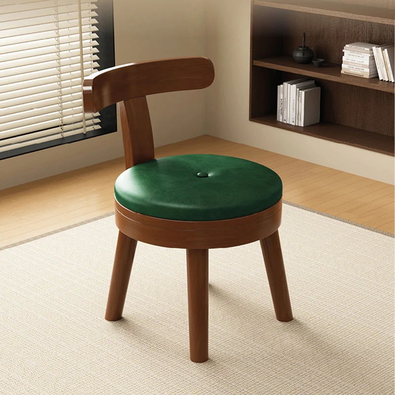 Modern Minimalist Rubberwood Microfiber Leather Sponge Round Rotatable Kids Low Stool Backrest For Living Room