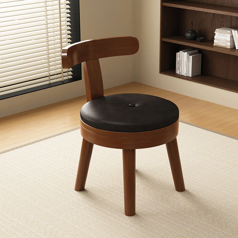 Modern Minimalist Rubberwood Microfiber Leather Sponge Round Rotatable Kids Low Stool Backrest For Living Room