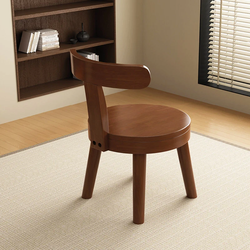 Modern Minimalist Rubberwood Microfiber Leather Sponge Round Rotatable Kids Low Stool Backrest For Living Room