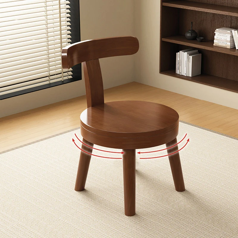 Modern Minimalist Rubberwood Microfiber Leather Sponge Round Rotatable Kids Low Stool Backrest For Living Room