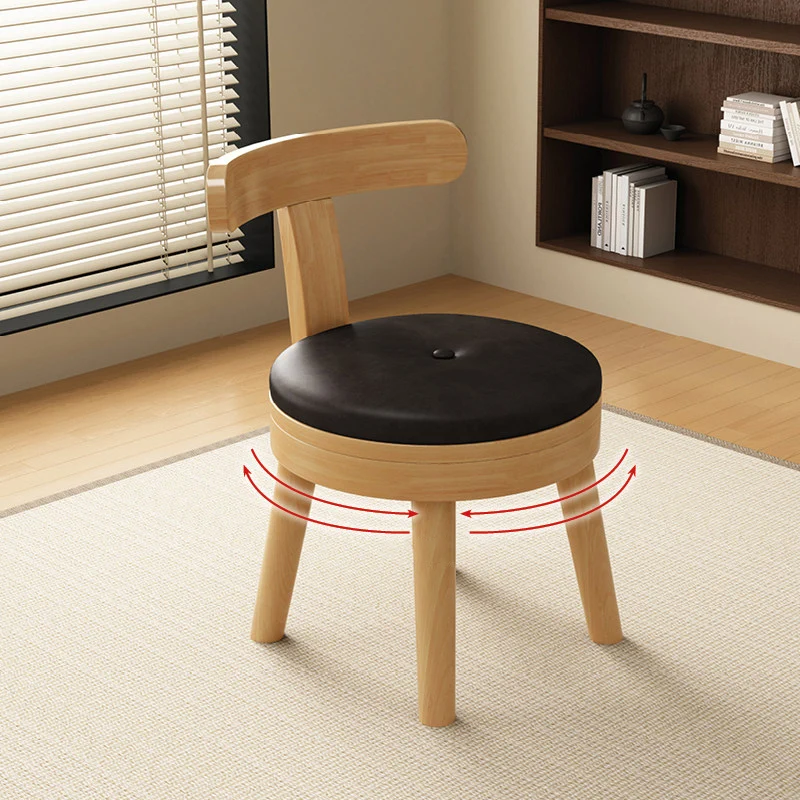 Modern Minimalist Rubberwood Microfiber Leather Sponge Round Rotatable Kids Low Stool Backrest For Living Room