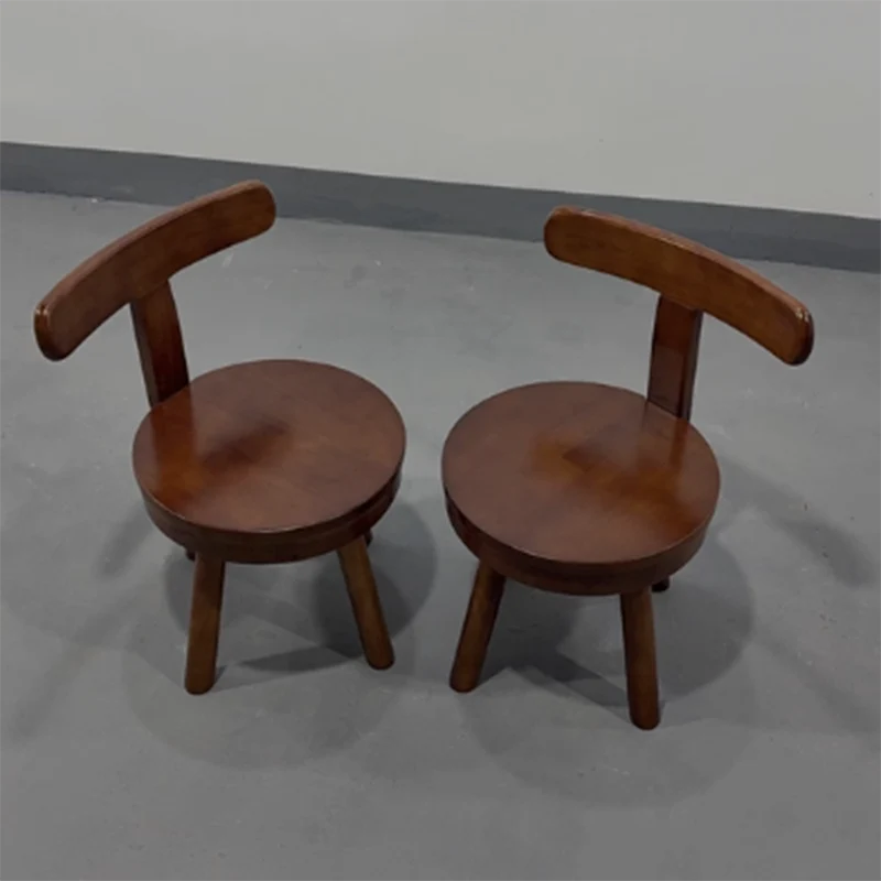 Modern Minimalist Rubberwood Microfiber Leather Sponge Round Rotatable Kids Low Stool Backrest For Living Room