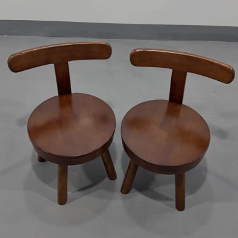 Modern Minimalist Rubberwood Microfiber Leather Sponge Round Rotatable Kids Low Stool Backrest For Living Room