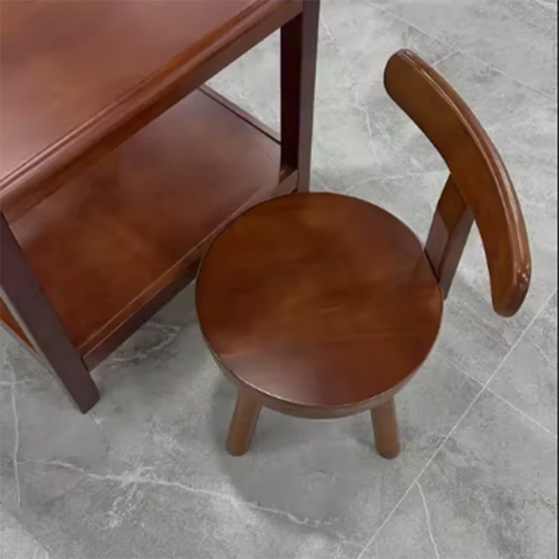Modern Minimalist Rubberwood Microfiber Leather Sponge Round Rotatable Kids Low Stool Backrest For Living Room
