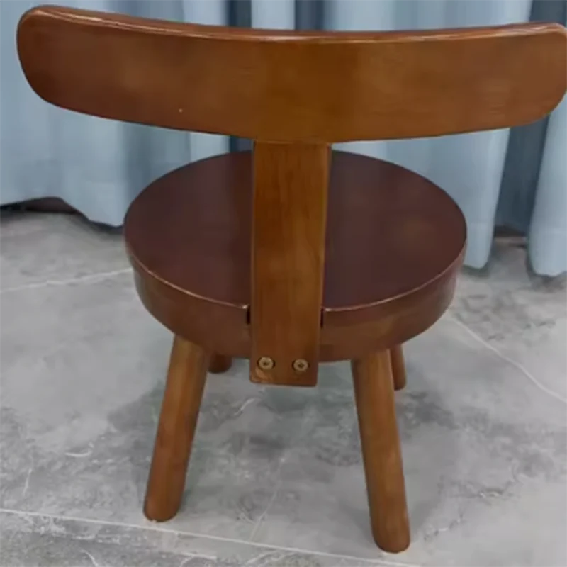 Modern Minimalist Rubberwood Microfiber Leather Sponge Round Rotatable Kids Low Stool Backrest For Living Room