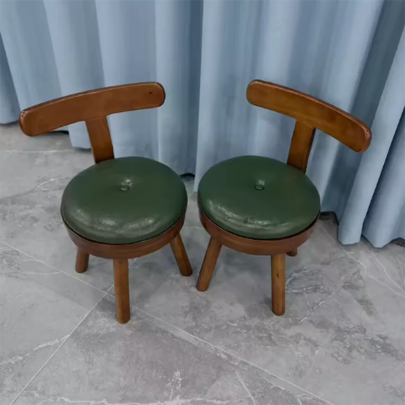 Modern Minimalist Rubberwood Microfiber Leather Sponge Round Rotatable Kids Low Stool Backrest For Living Room