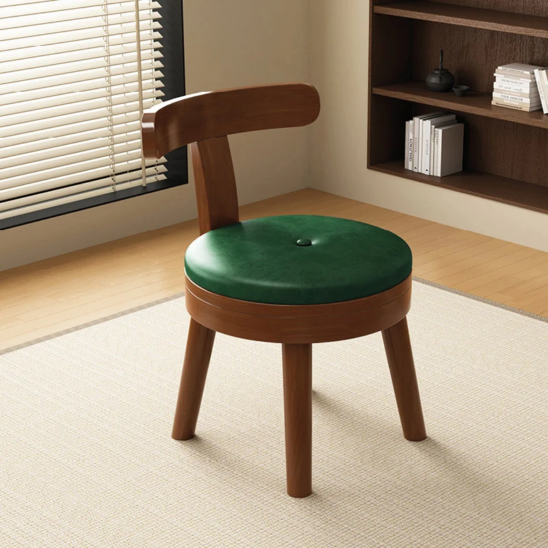 Modern Minimalist Rubberwood Microfiber Leather Sponge Round Rotatable Kids Low Stool Backrest For Living Room