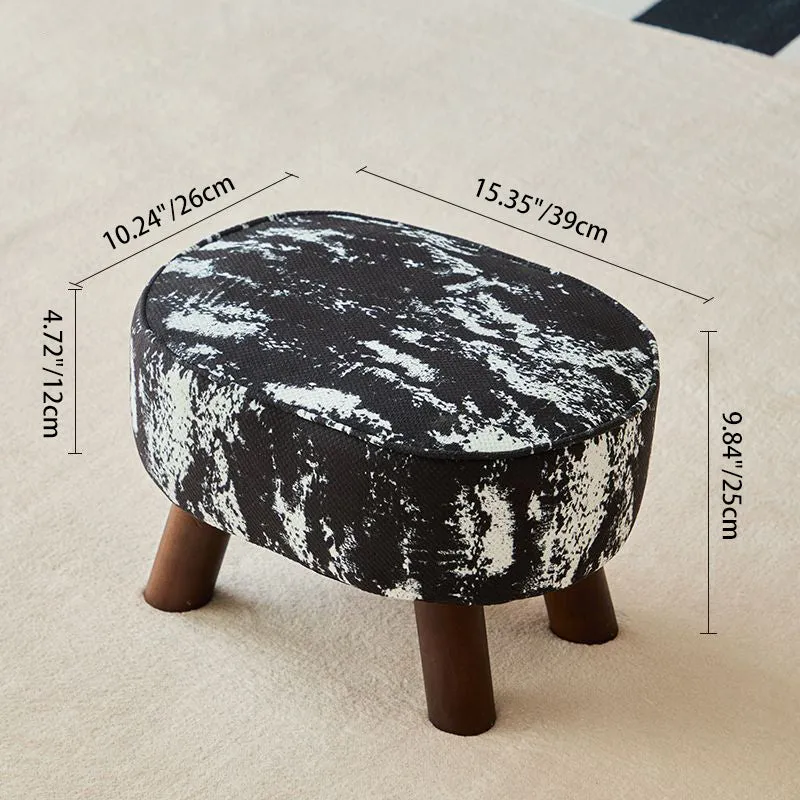 Traditional Chinese Fabric Pine Wood Round Cylindrical Low Stool For Living Room