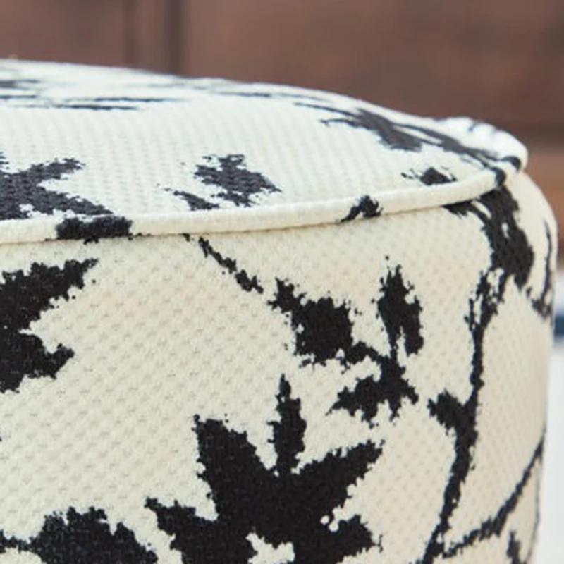 Traditional Chinese Fabric Pine Wood Round Cylindrical Low Stool For Living Room