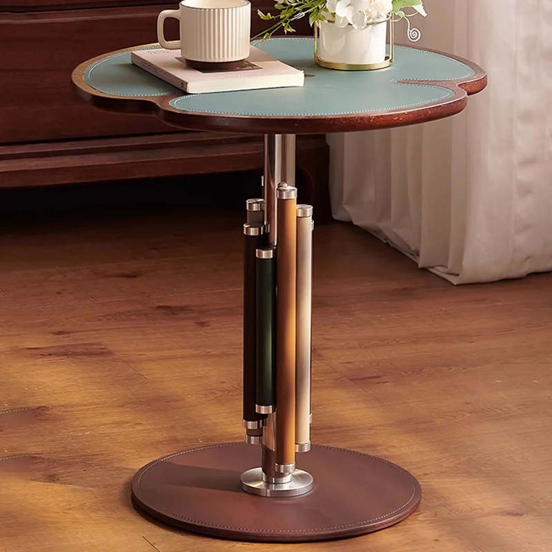 Traditional French Saddle-Style Faux Leather Stainless Steel Panel Petal Arched End Table 1-Tier For Living Room