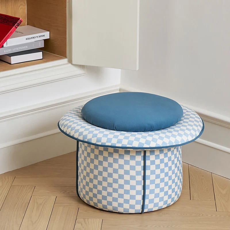 Contemporary Creative Plywood Velvet Sponge Magic Hat Shaped Hidden Storage Low Stool Backless Armless For Living Room