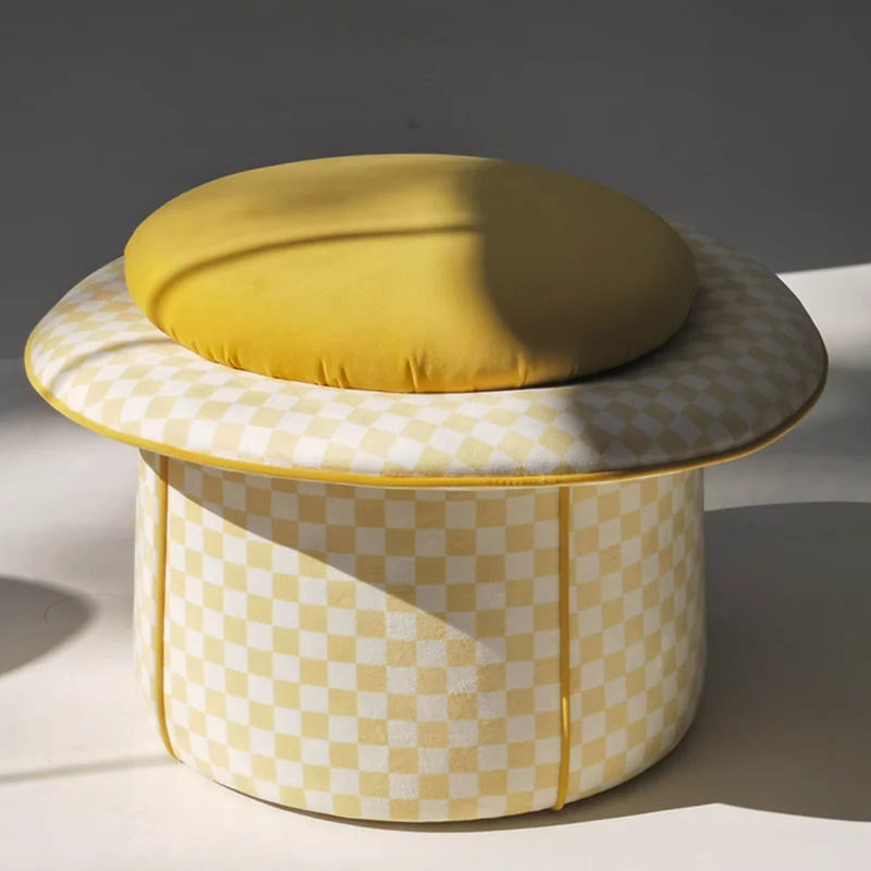 Contemporary Creative Plywood Velvet Sponge Magic Hat Shaped Hidden Storage Low Stool Backless Armless For Living Room