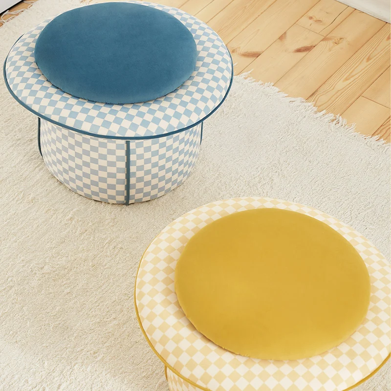 Contemporary Creative Plywood Velvet Sponge Magic Hat Shaped Hidden Storage Low Stool Backless Armless For Living Room