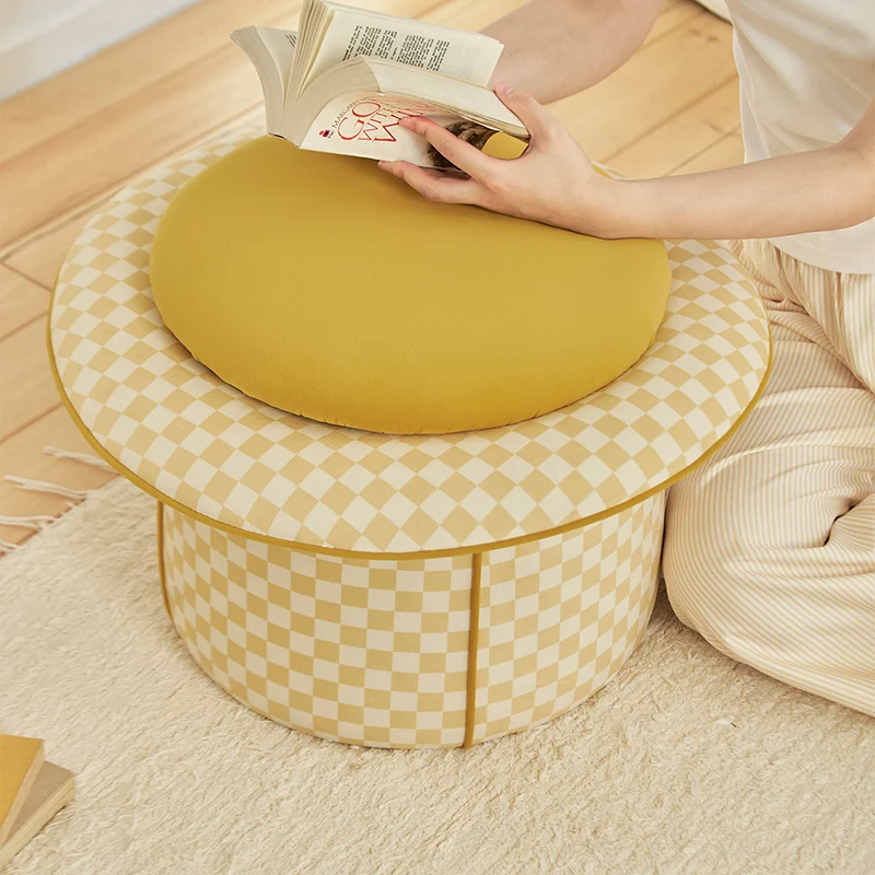 Contemporary Creative Plywood Velvet Sponge Magic Hat Shaped Hidden Storage Low Stool Backless Armless For Living Room