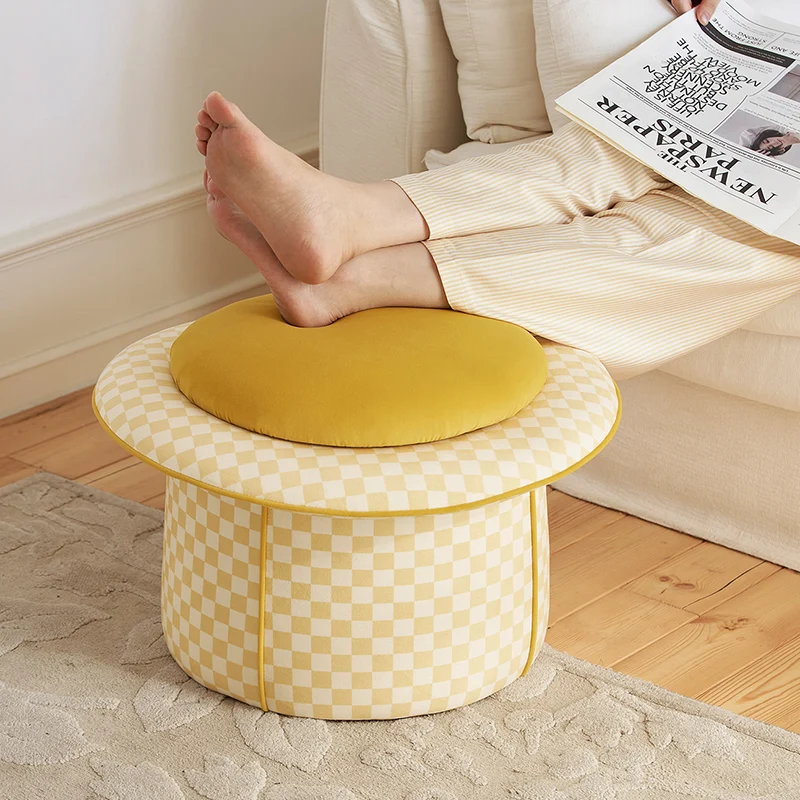 Contemporary Creative Plywood Velvet Sponge Magic Hat Shaped Hidden Storage Low Stool Backless Armless For Living Room