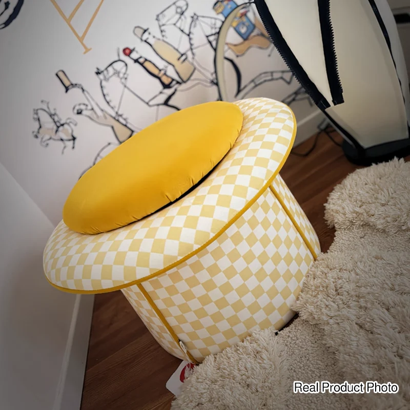 Contemporary Creative Plywood Velvet Sponge Magic Hat Shaped Hidden Storage Low Stool Backless Armless For Living Room