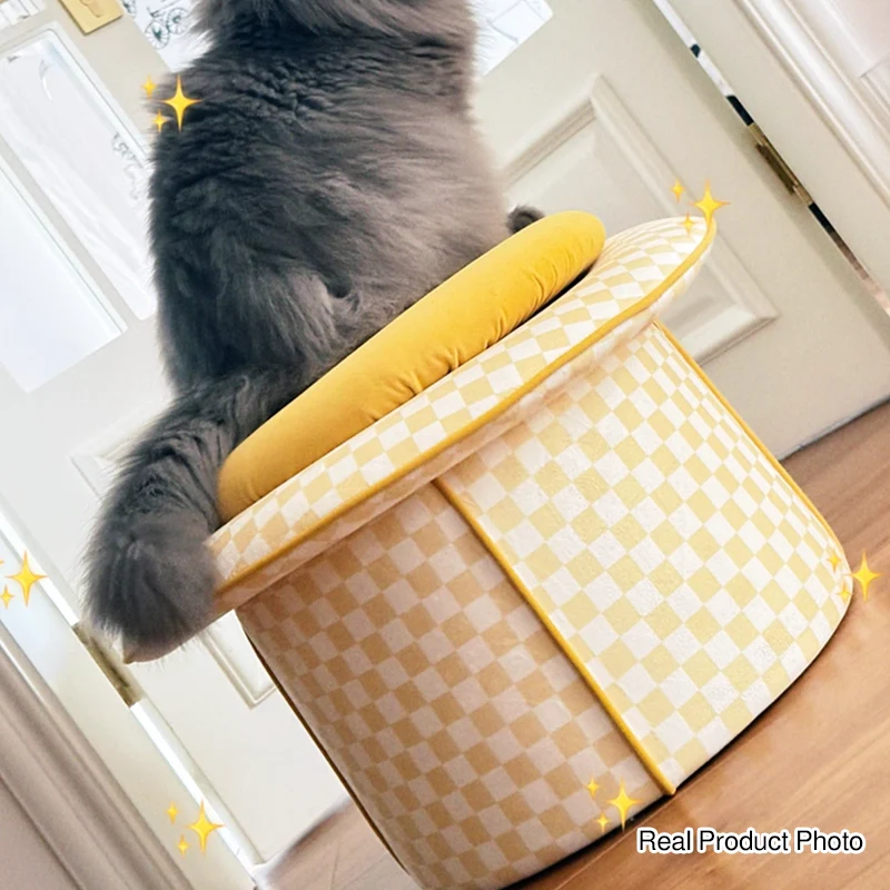 Contemporary Creative Plywood Velvet Sponge Magic Hat Shaped Hidden Storage Low Stool Backless Armless For Living Room