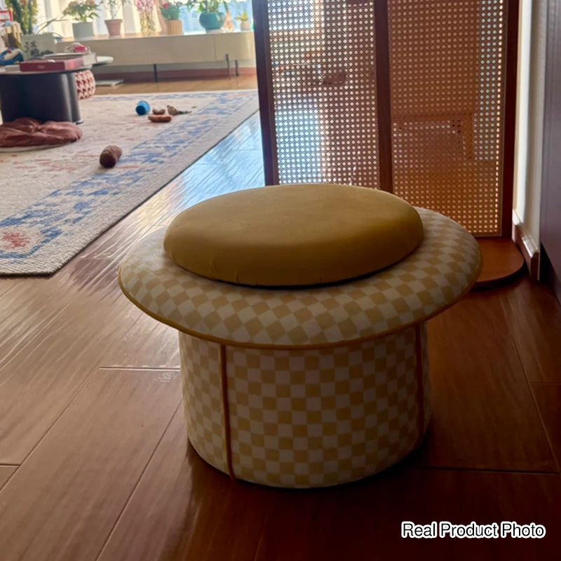 Contemporary Creative Plywood Velvet Sponge Magic Hat Shaped Hidden Storage Low Stool Backless Armless For Living Room