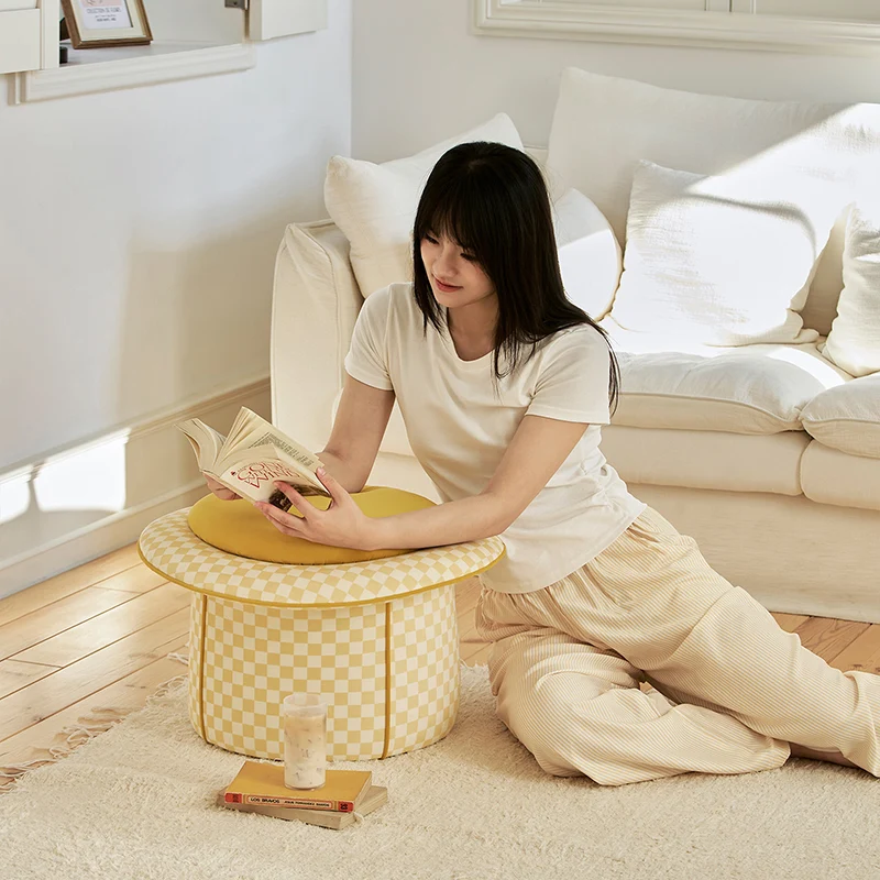 Contemporary Creative Plywood Velvet Sponge Magic Hat Shaped Hidden Storage Low Stool Backless Armless For Living Room