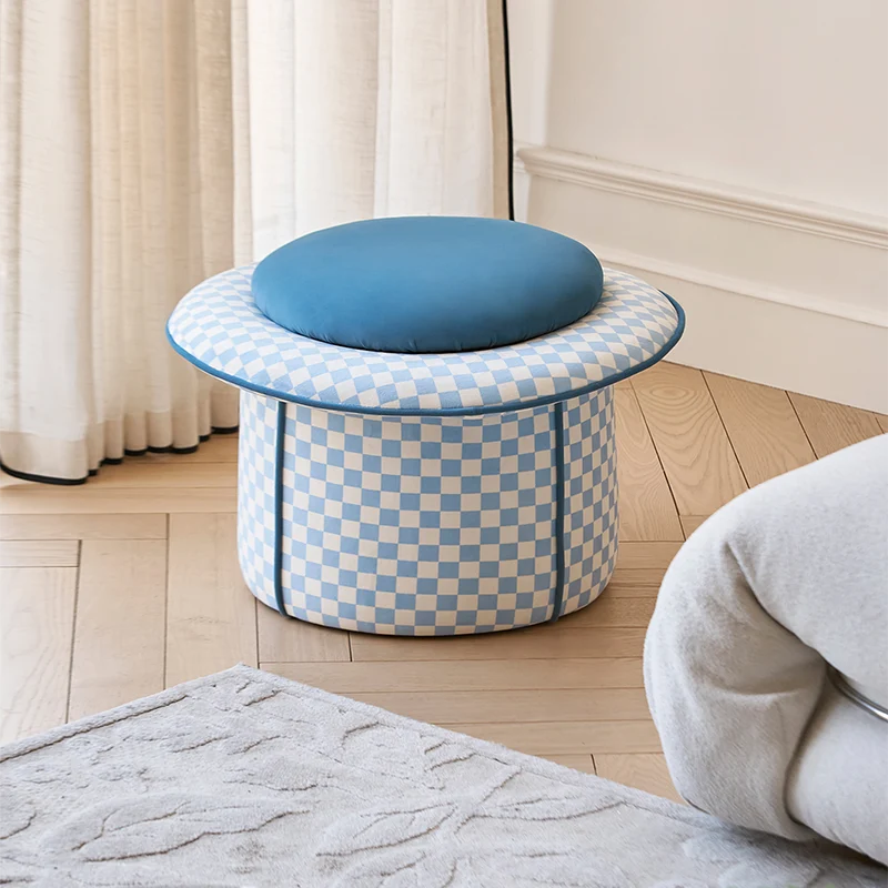 Contemporary Creative Plywood Velvet Sponge Magic Hat Shaped Hidden Storage Low Stool Backless Armless For Living Room