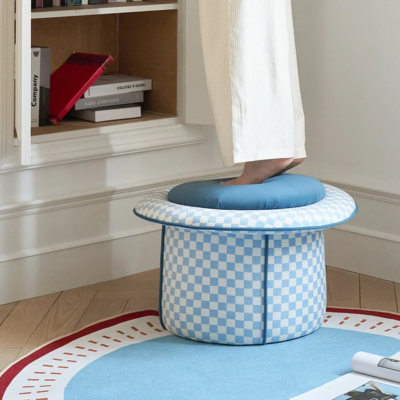Contemporary Creative Plywood Velvet Sponge Magic Hat Shaped Hidden Storage Low Stool Backless Armless For Living Room