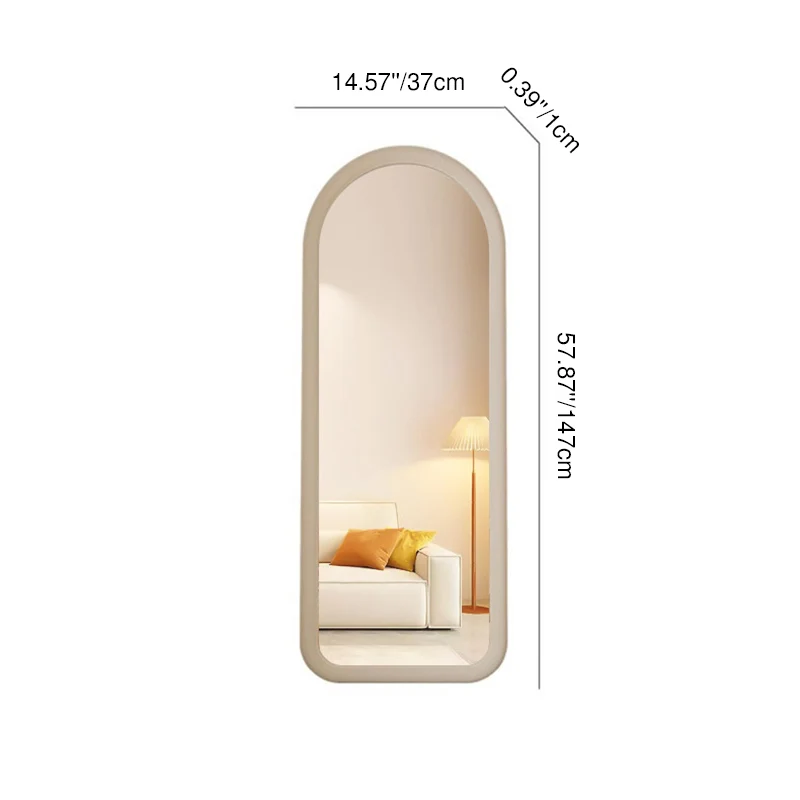 Contemporary Scandinavian Rounded Rectangle Glass MDF Velvet Fabric Full-Length Floor Mirror For Bedroom