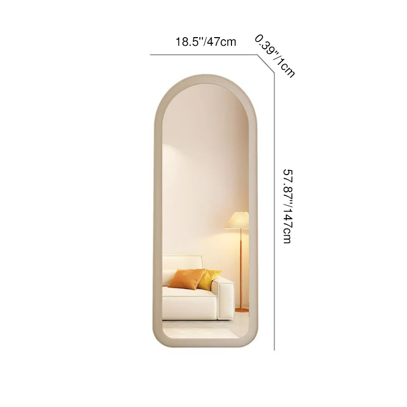 Contemporary Scandinavian Rounded Rectangle Glass MDF Velvet Fabric Full-Length Floor Mirror For Bedroom