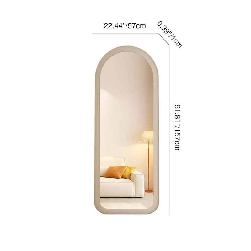 Contemporary Scandinavian Rounded Rectangle Glass MDF Velvet Fabric Full-Length Floor Mirror For Bedroom