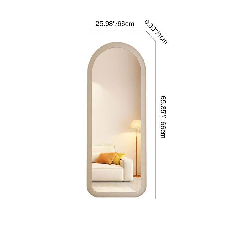 Contemporary Scandinavian Rounded Rectangle Glass MDF Velvet Fabric Full-Length Floor Mirror For Bedroom
