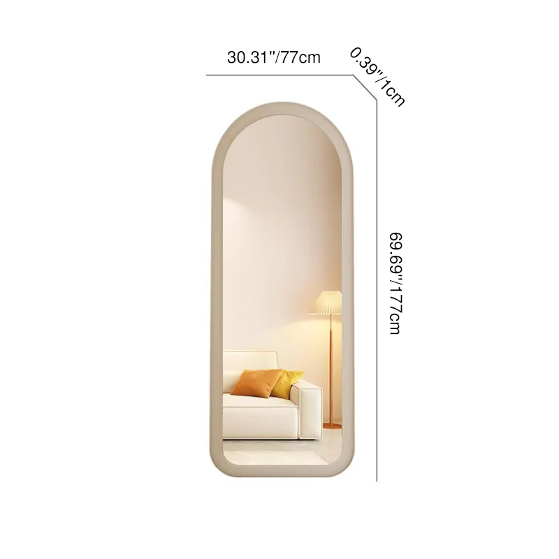 Contemporary Scandinavian Rounded Rectangle Glass MDF Velvet Fabric Full-Length Floor Mirror For Bedroom