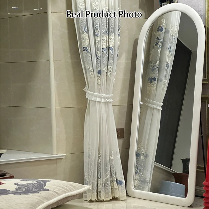 Contemporary Scandinavian Rounded Rectangle Glass MDF Velvet Fabric Full-Length Floor Mirror For Bedroom