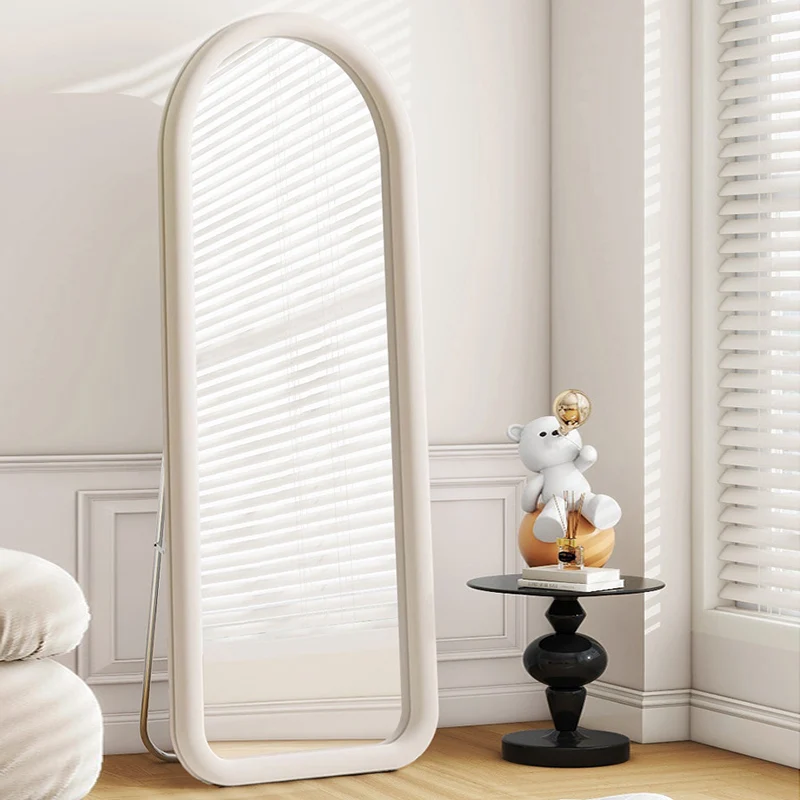 Contemporary Scandinavian Rounded Rectangle Glass MDF Velvet Fabric Full-Length Floor Mirror For Bedroom