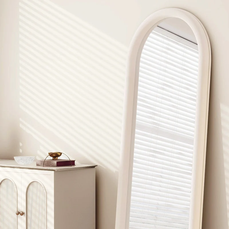 Contemporary Scandinavian Rounded Rectangle Glass MDF Velvet Fabric Full-Length Floor Mirror For Bedroom