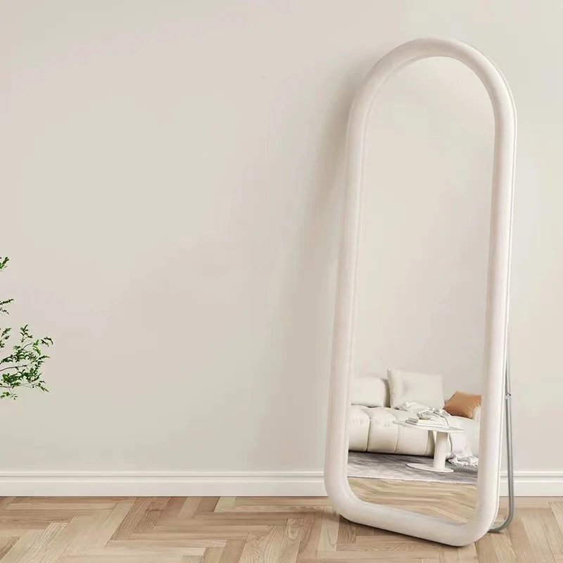 Contemporary Scandinavian Rounded Rectangle Glass MDF Velvet Fabric Full-Length Floor Mirror For Bedroom