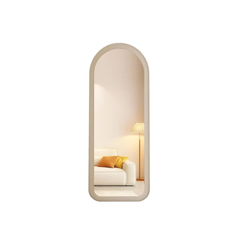 Contemporary Scandinavian Rounded Rectangle Glass MDF Velvet Fabric Full-Length Floor Mirror For Bedroom