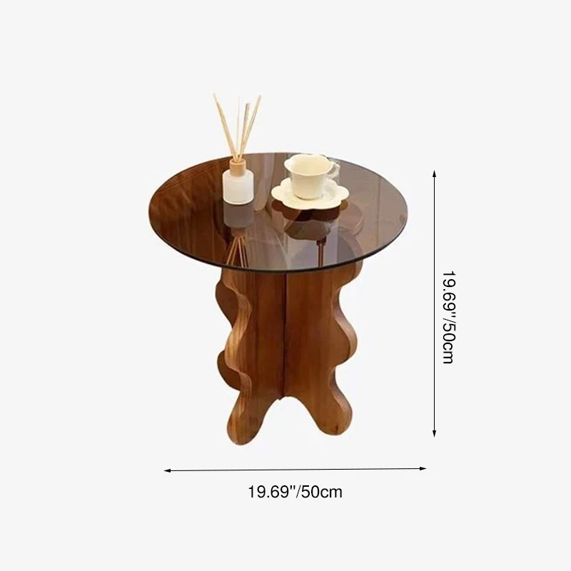 Traditional French Rubber Wood Glass Round Wave Side Table With 1 Tier For Living Room