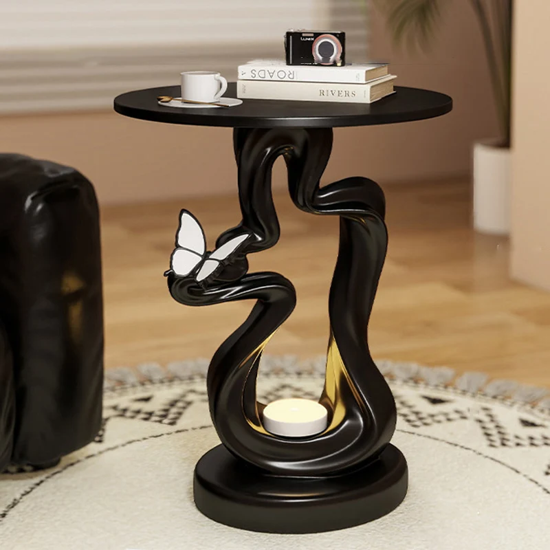 Modern Art Deco Resin MDF Mountain Line Butterfly USB Rechargeable Motion Sensor Light Side Table 1-Tier For Living Room