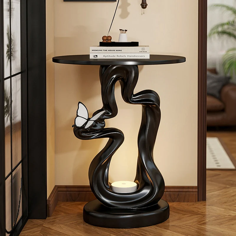 Modern Art Deco Resin MDF Mountain Line Butterfly USB Rechargeable Motion Sensor Light Side Table 1-Tier For Living Room