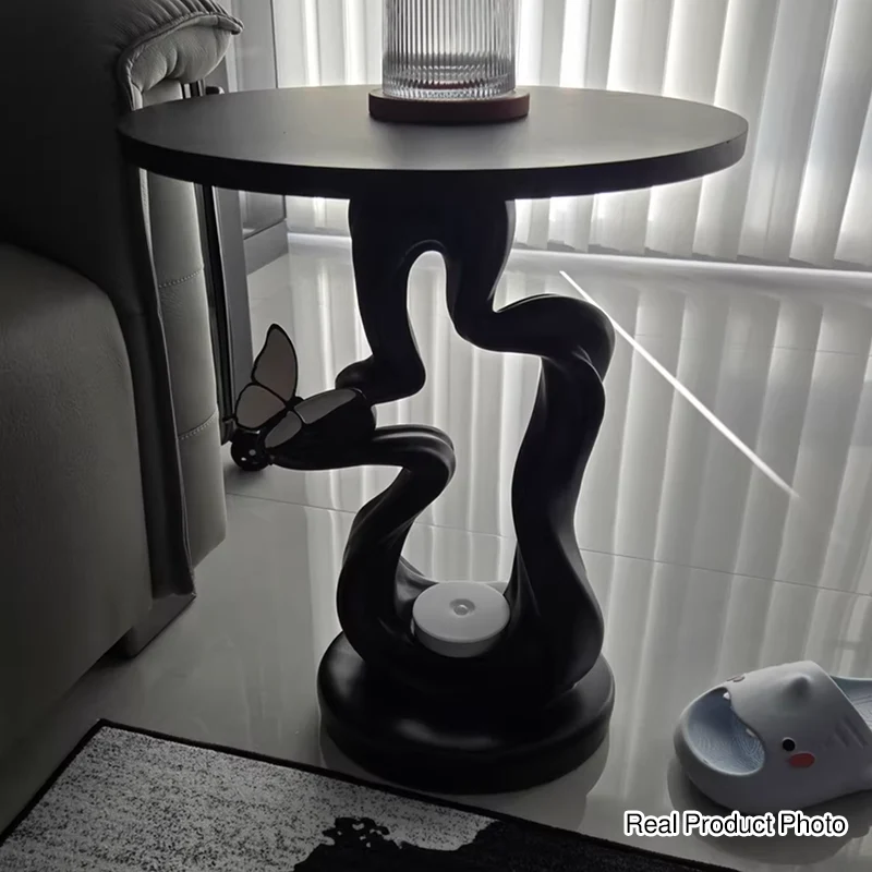 Modern Art Deco Resin MDF Mountain Line Butterfly USB Rechargeable Motion Sensor Light Side Table 1-Tier For Living Room