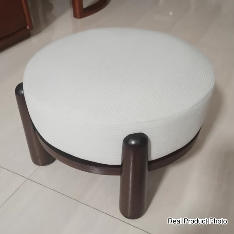 Contemporary Nordic Soft Skin-Friendly Corduroy Sherpa Fabric Solid Wood Sponge Round Pouf Low Stool Backless Armless For Entryway & Hallway