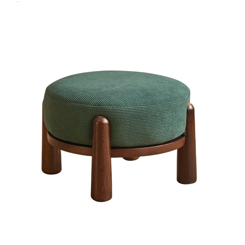 Contemporary Nordic Soft Skin-Friendly Corduroy Sherpa Fabric Solid Wood Sponge Round Pouf Low Stool Backless Armless For Entryway & Hallway