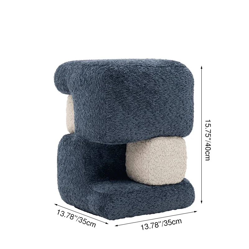 Contemporary Scandinavian Plywood Velvet Sponge Geometric Shaped Low Stool Backless Armless For Living Room & Bedroom