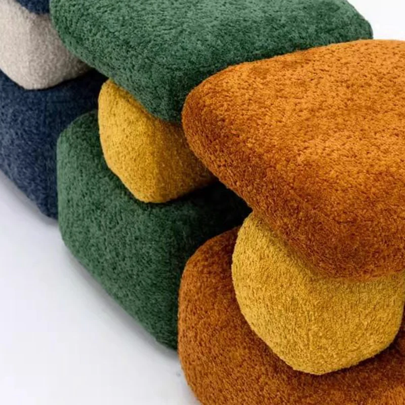 Contemporary Scandinavian Plywood Velvet Sponge Geometric Shaped Low Stool Backless Armless For Living Room & Bedroom