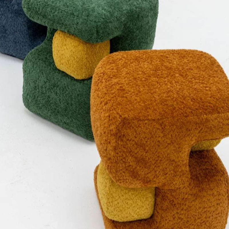 Contemporary Scandinavian Plywood Velvet Sponge Geometric Shaped Low Stool Backless Armless For Living Room & Bedroom