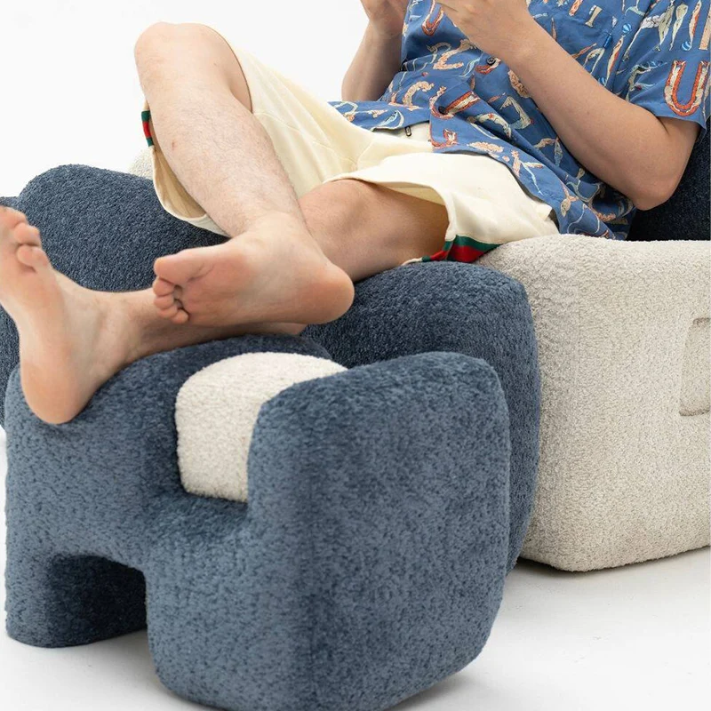 Contemporary Scandinavian Plywood Velvet Sponge Geometric Shaped Low Stool Backless Armless For Living Room & Bedroom