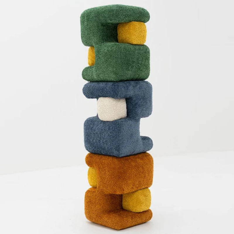 Contemporary Scandinavian Plywood Velvet Sponge Geometric Shaped Low Stool Backless Armless For Living Room & Bedroom